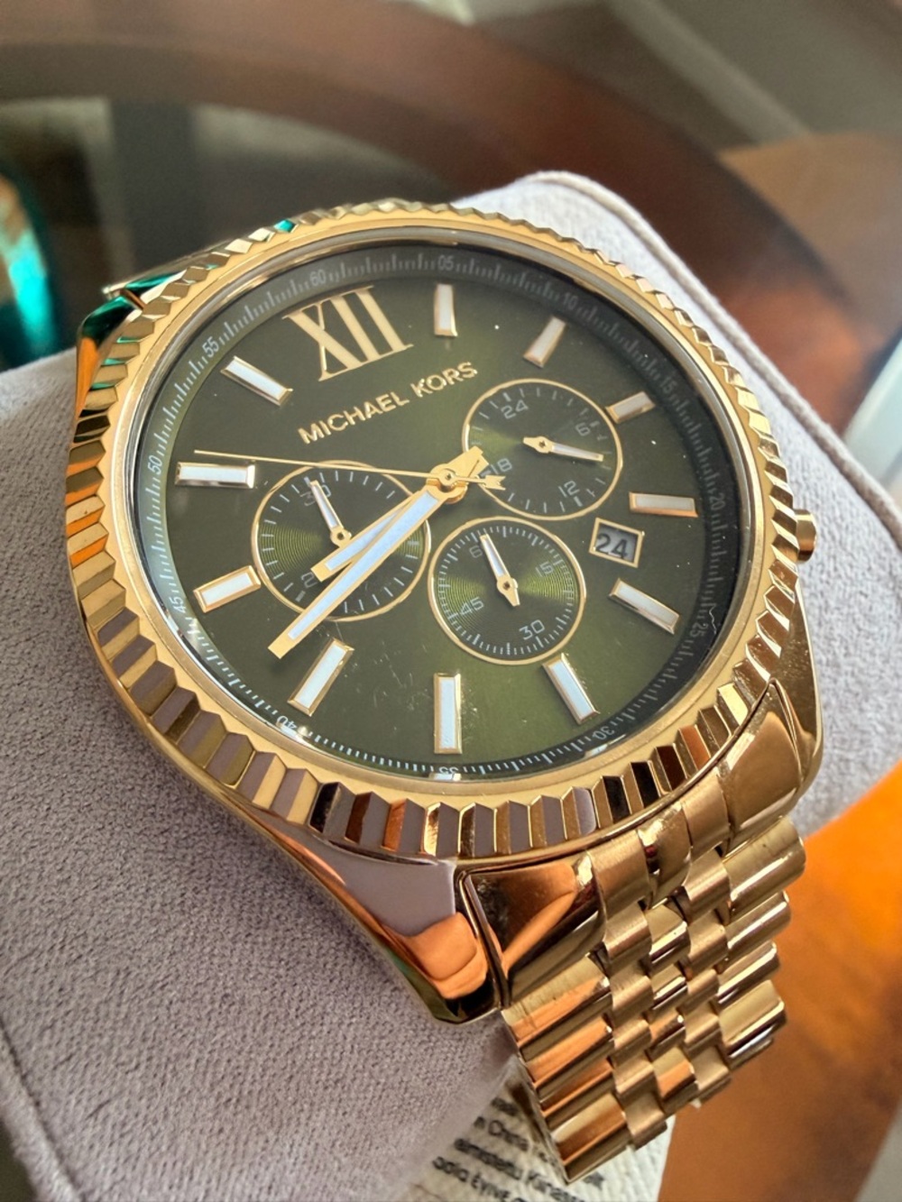 Michael Kors Lexington MK8446 Men’s Gold Tone Chronograph Watch Green Dial 44mm